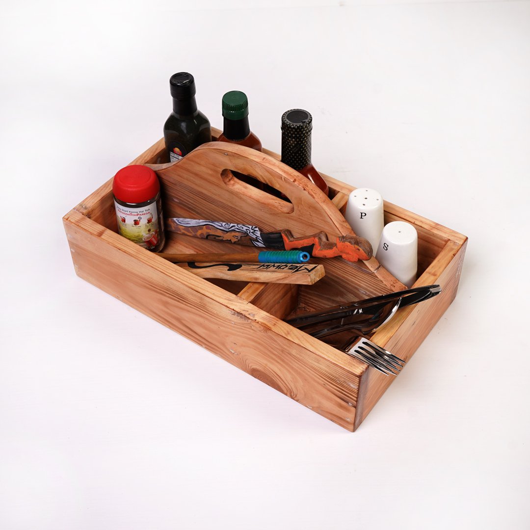 Serviette Solid Wood Cutlery Tray Container - waseeh.com