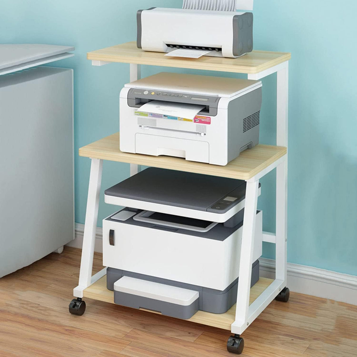 DAPERCI Portable Wooden Shelf Metal Frame Printer Cart - waseeh.com