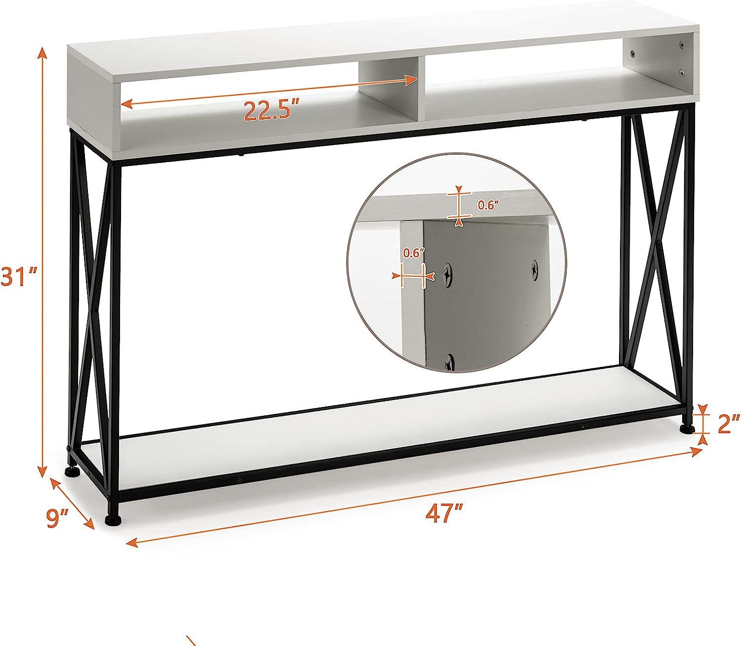 3-Tier Console Table Wood Sofa Table with Open Shelf - waseeh.com