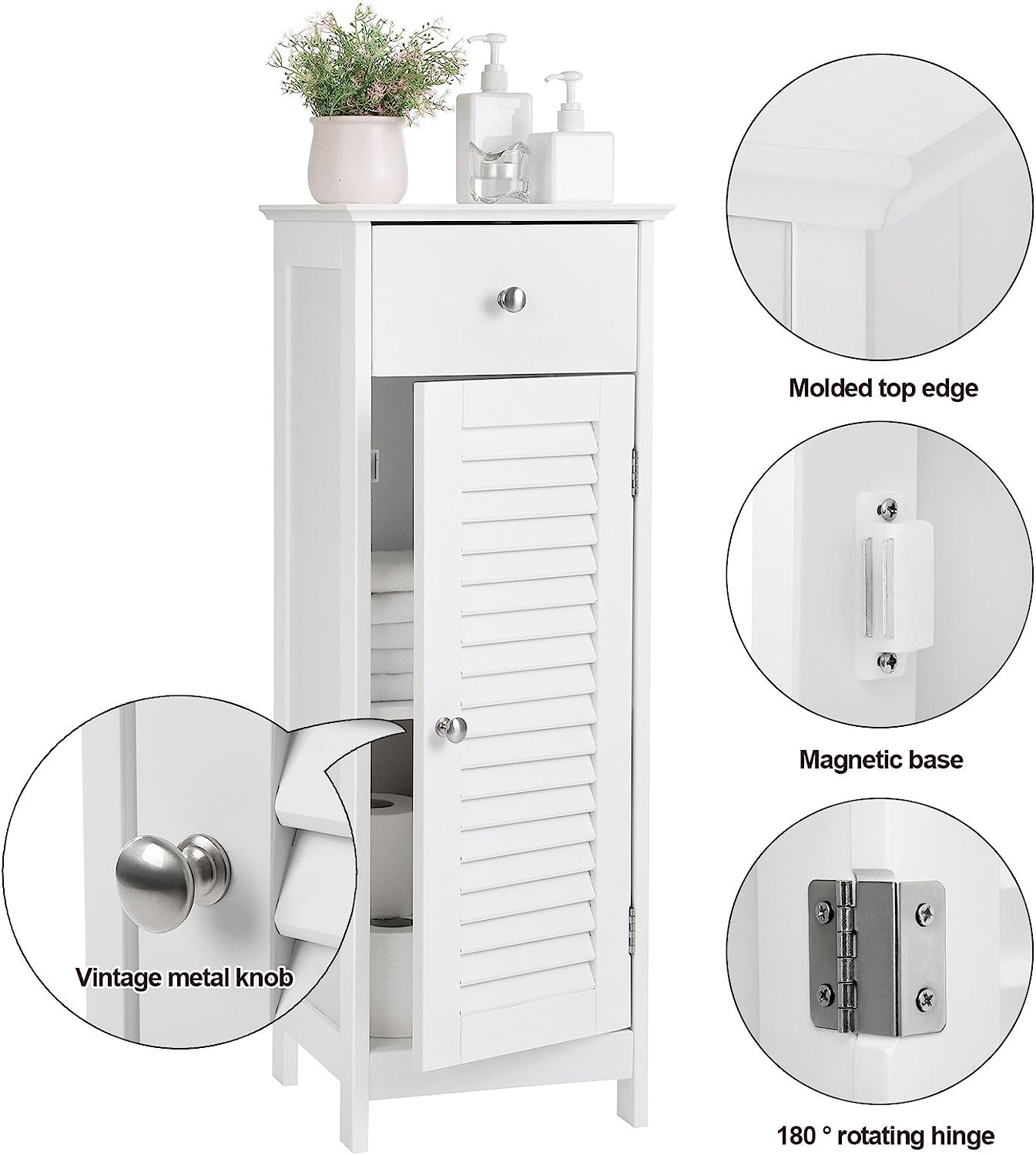 Shutter Bathroom Floor Cabinet Storage Organizer Tower Rack