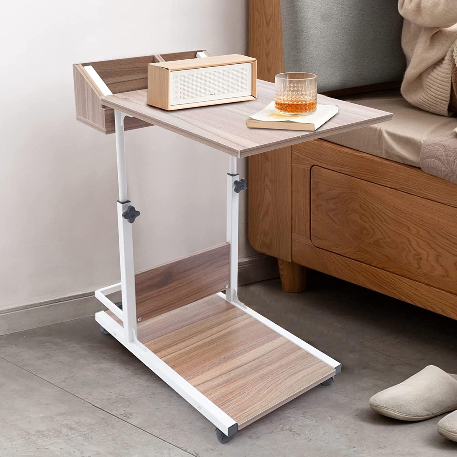 Movable Bed Side Computer Table With Wheels Storage Adjustable Table - waseeh.com