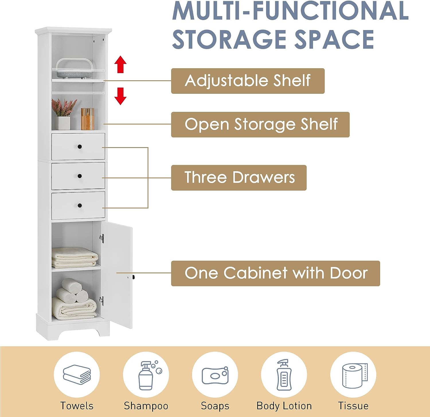 Merax Bathroom Cabinet Storage Shelve Tower