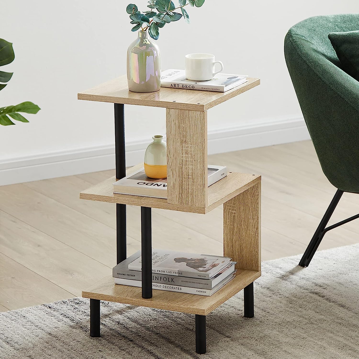 S-Shaped End Table with Storage Shelf - waseeh.com