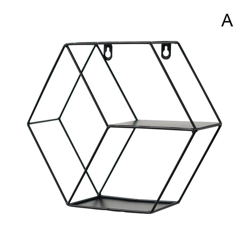 Wall-Mounted "Hexagonal" Floating Metal Storage Shelve Frame Decor - waseeh.com