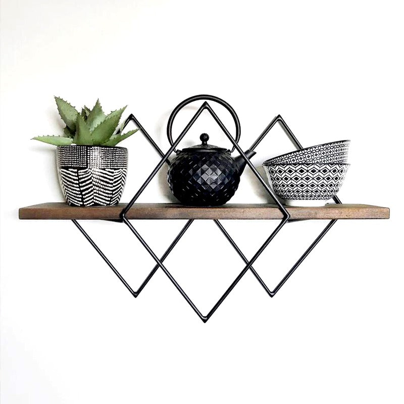 Geometric Diamond Wall Mounted Metal Floating Organizer Shelve - waseeh.com