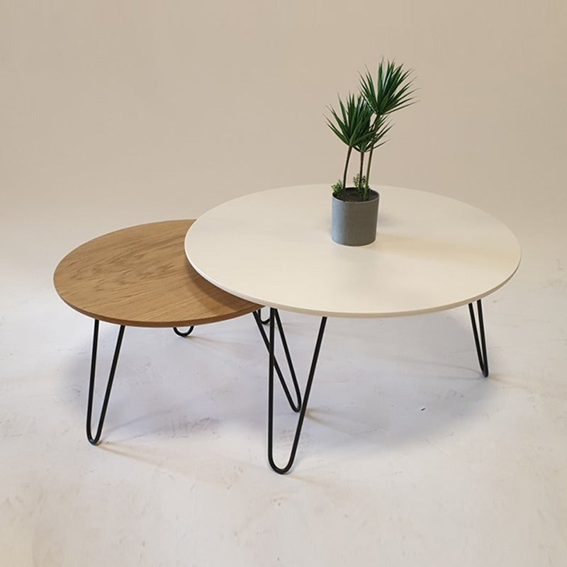 Tatami Contrasted Living Lounge Drawing Room Round Hairpin Centre Tables (Set of 2) - waseeh.com