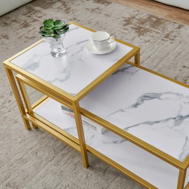 Heaten Gold Living Lounge Drawing Room Nesting Tables (Set of 2) - waseeh.com