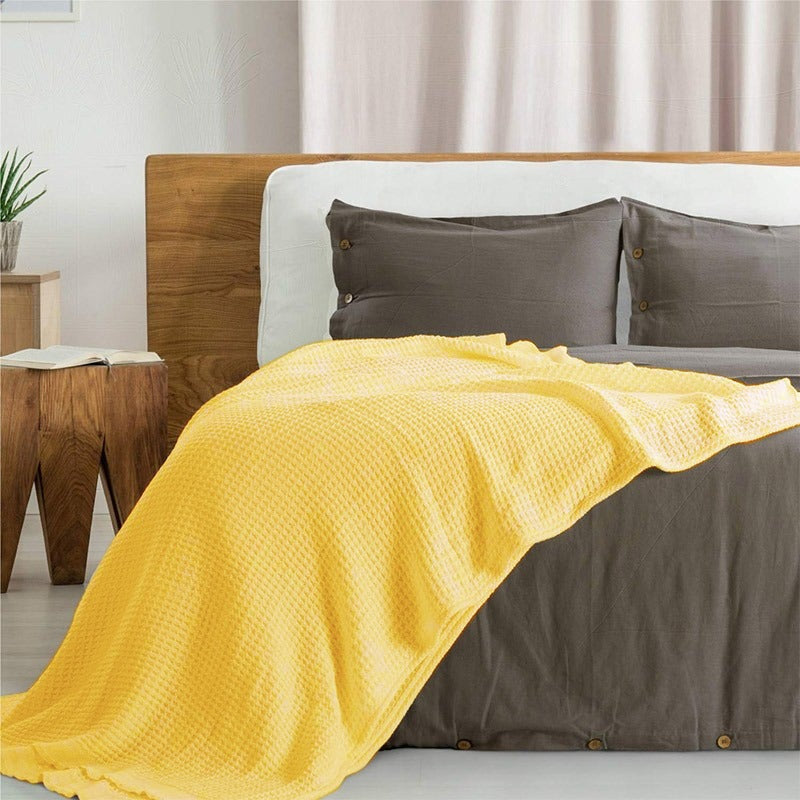 Spun Cotton Waffle Living Lounge Bedroom Thermal Blanket - waseeh.com