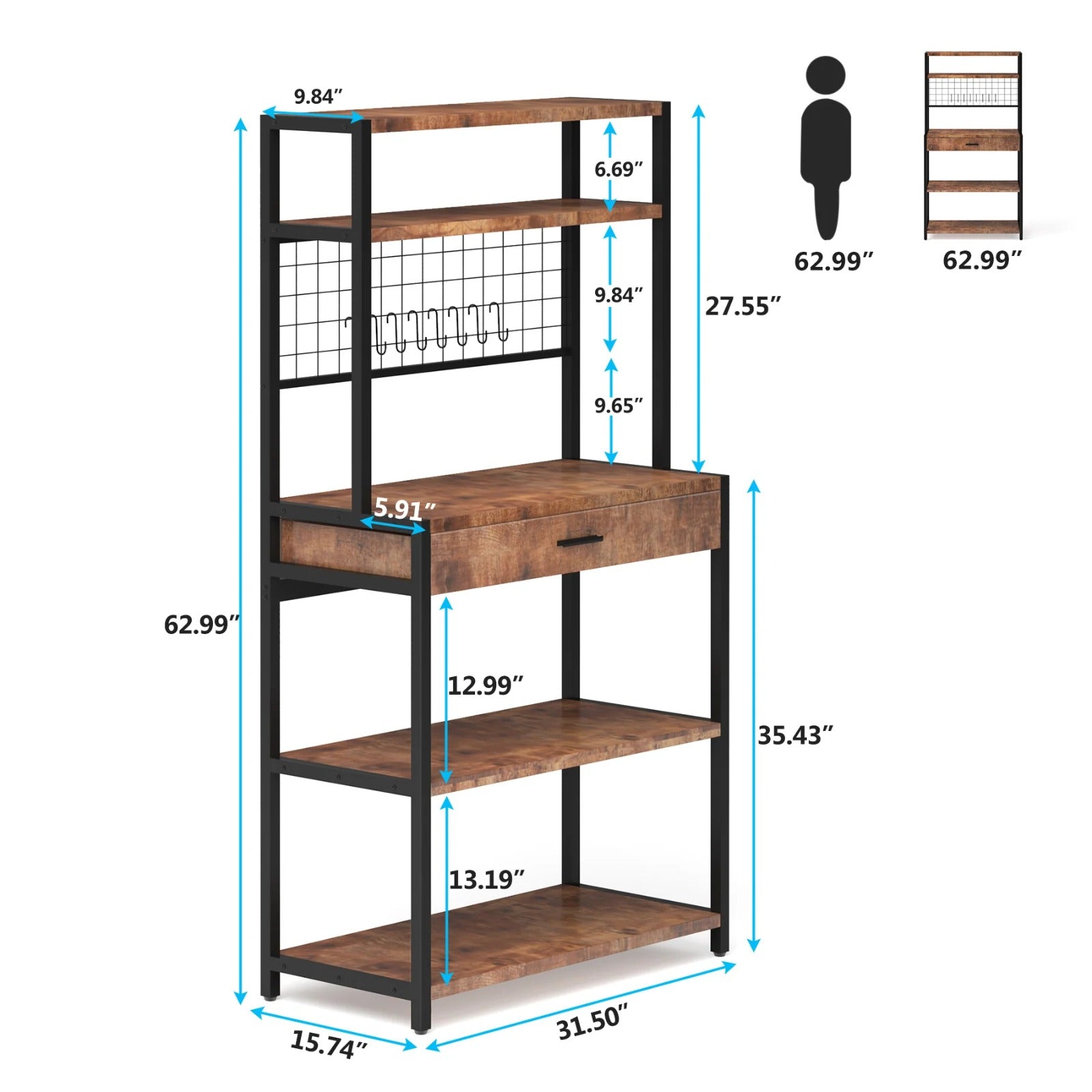 Coffer Microwave Kitchen Storage Organizer Bakers Rack - waseeh.com