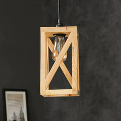 Symmetric Beige Wooden Single Hanging Lamp